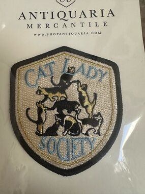 Antiquaria Cat Lady Society Embroidered Cat Patch - Cream & Black